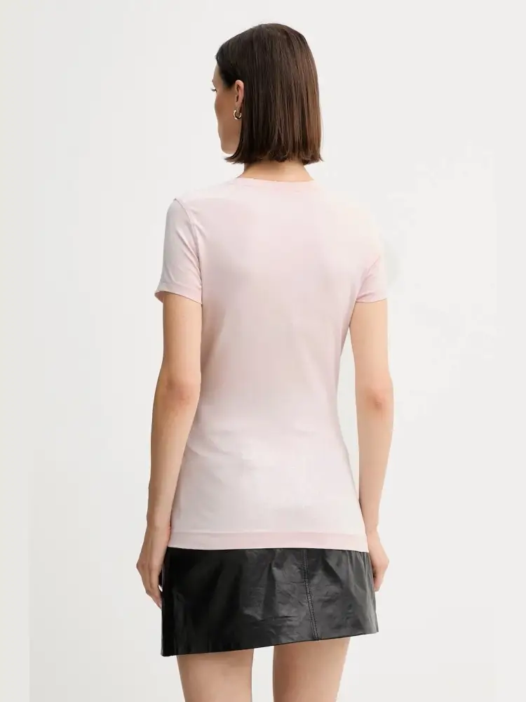 tshirt rosa donna in cotone logo con strass miniatura 2