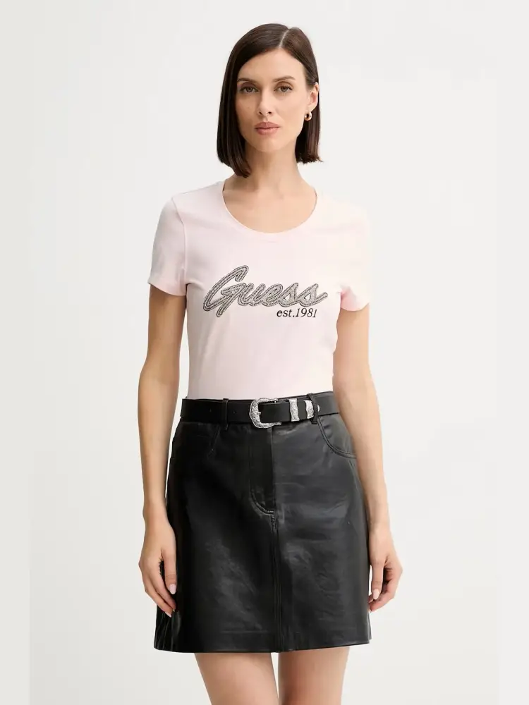 tshirt rosa donna in cotone logo con strass