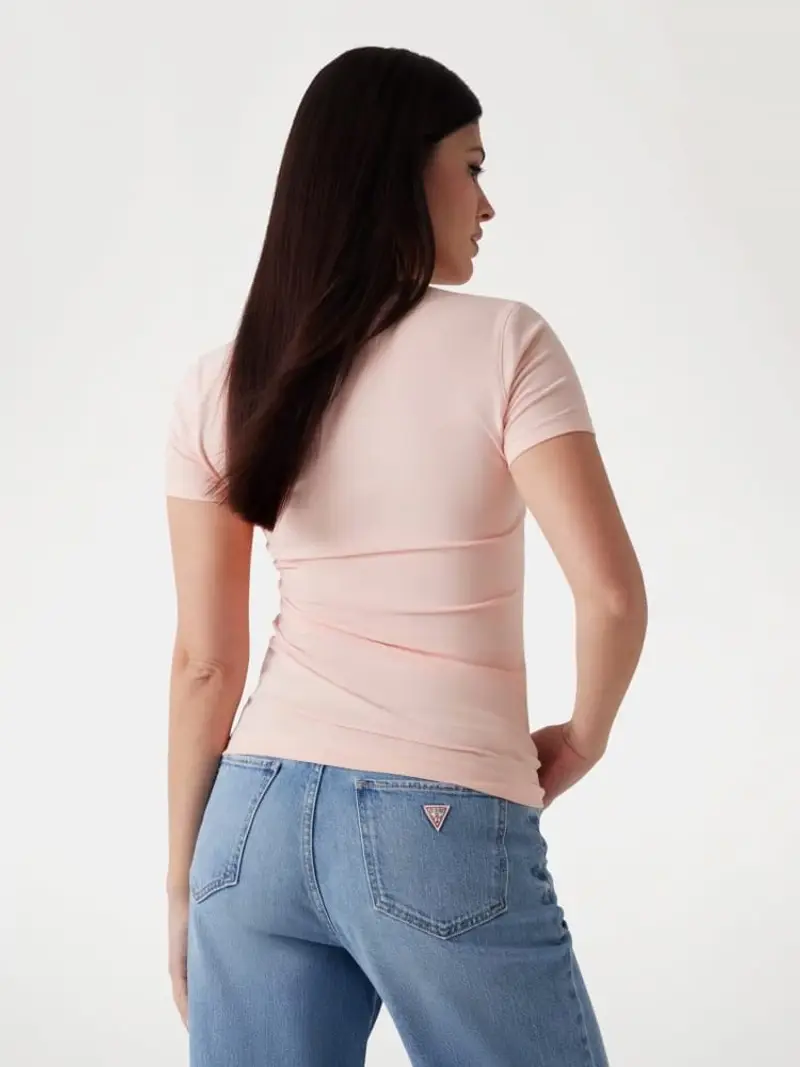 Guess tshirt rosa donna in cotone maxi logo floreale sul davanti miniatura 2