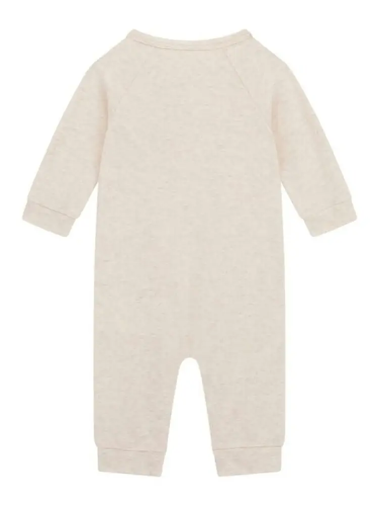 tuta beige neonato intera in cotone motivo animalier logo sul davanti miniatura 2