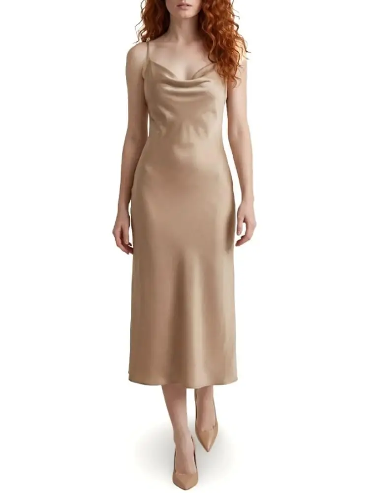 vestito beige akilina con scollo morbido