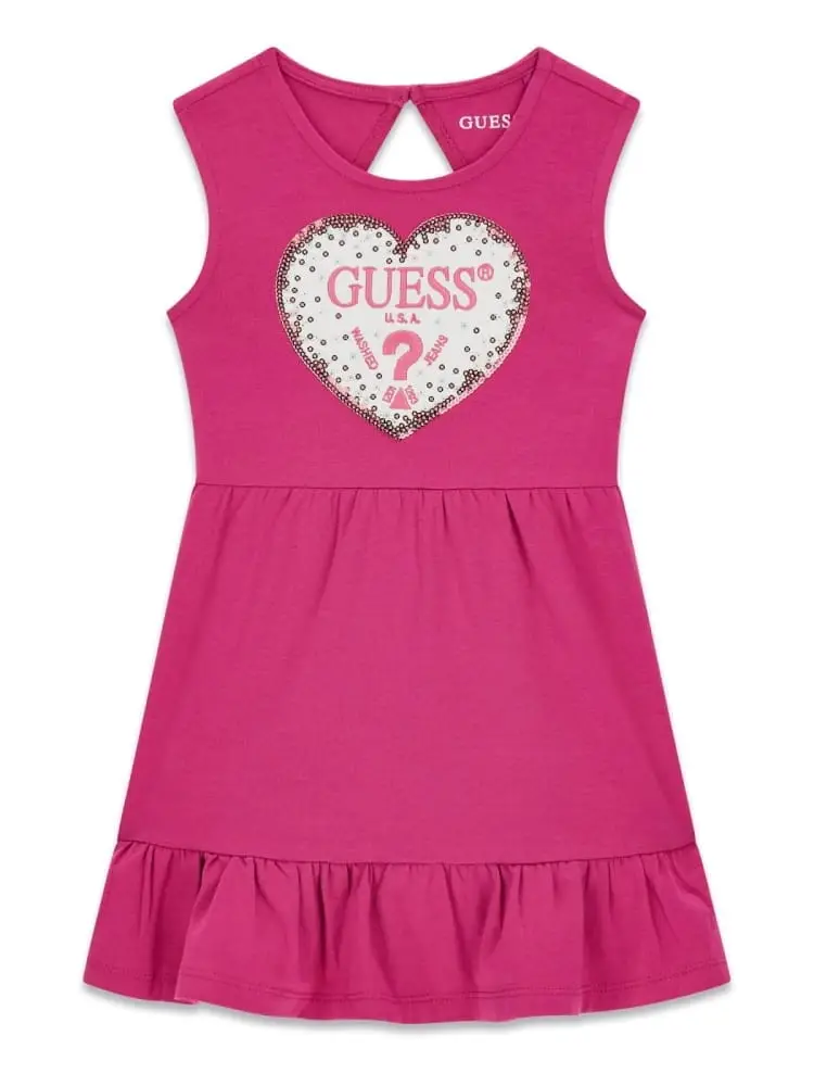 vestito kids fucsia con cuore centrale con paillettes