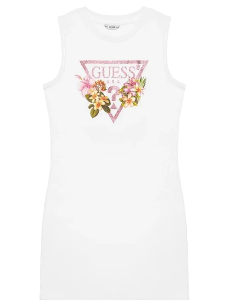 vestito kids/junior in cotone bianco senza maniche con stampa logo