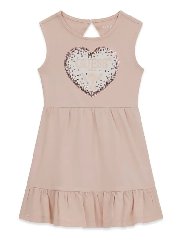 vestito kids rosa con cuore centrale con paillettes