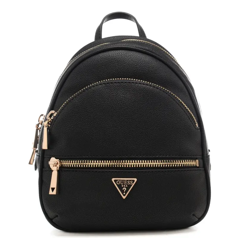 zaino da donna con doppio scomparto e targhetta triangolare logata nero