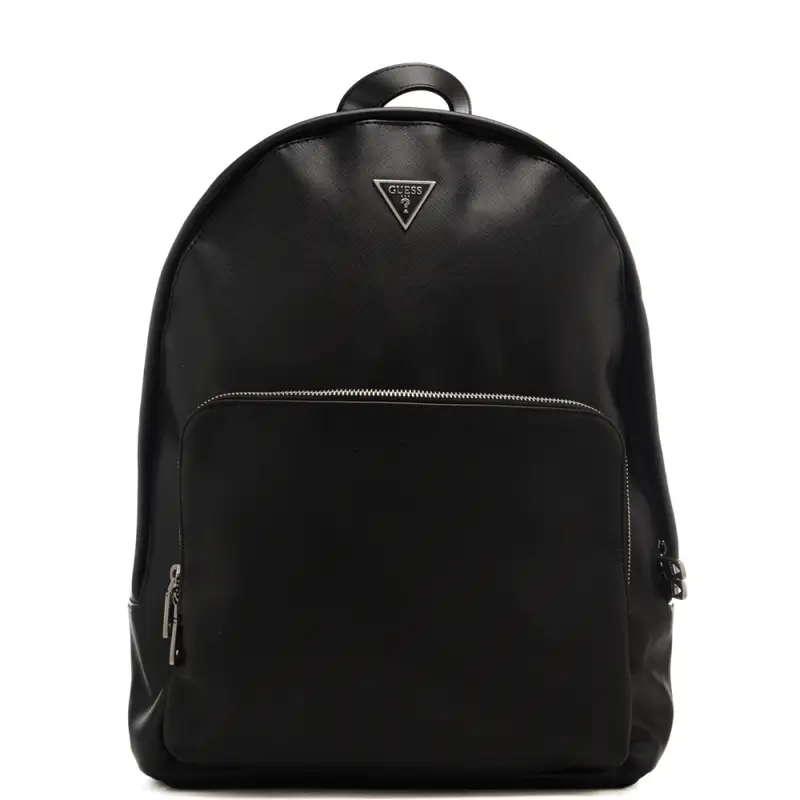 zaino da uomo con triangolo logato sul davanti e tasca con zip nero