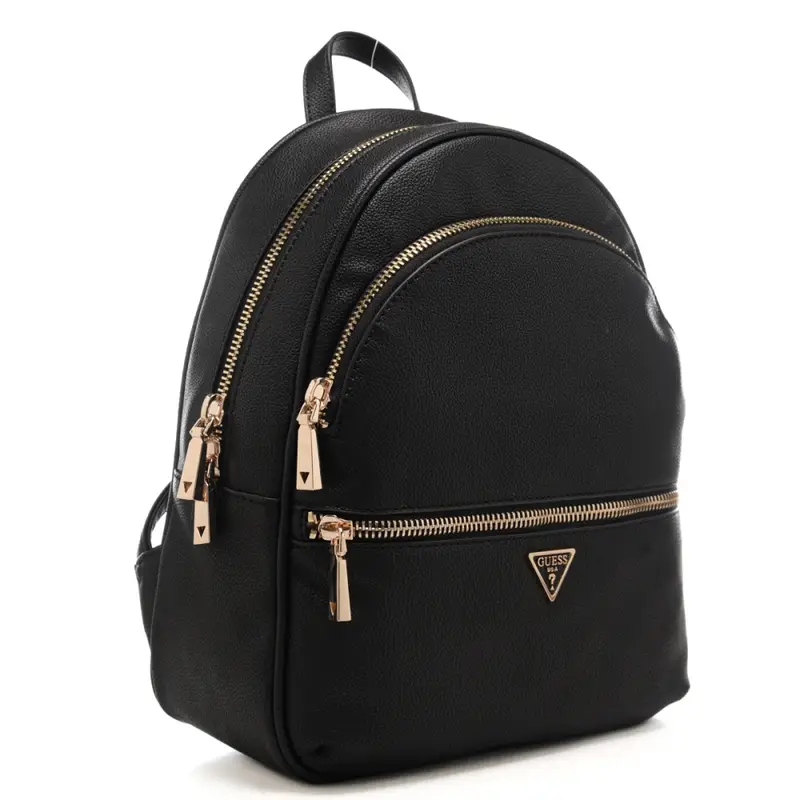 zaino grande da donna con doppio scomparto e targhetta triangolare logata nero miniatura 2