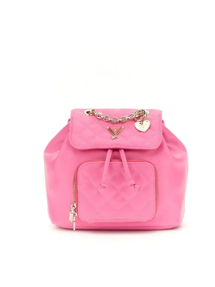 zaino in ecopelle trapuntata bianca con catena e charm cuore