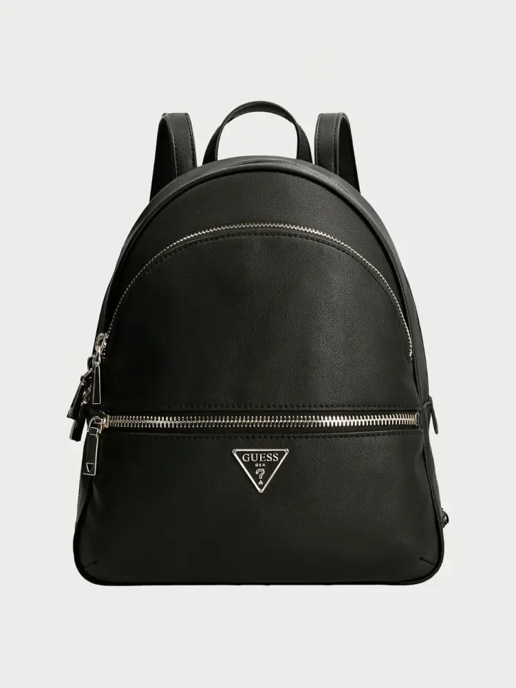 zaino manhattan grande in ecopelle liscia nera con zip e logo frontale