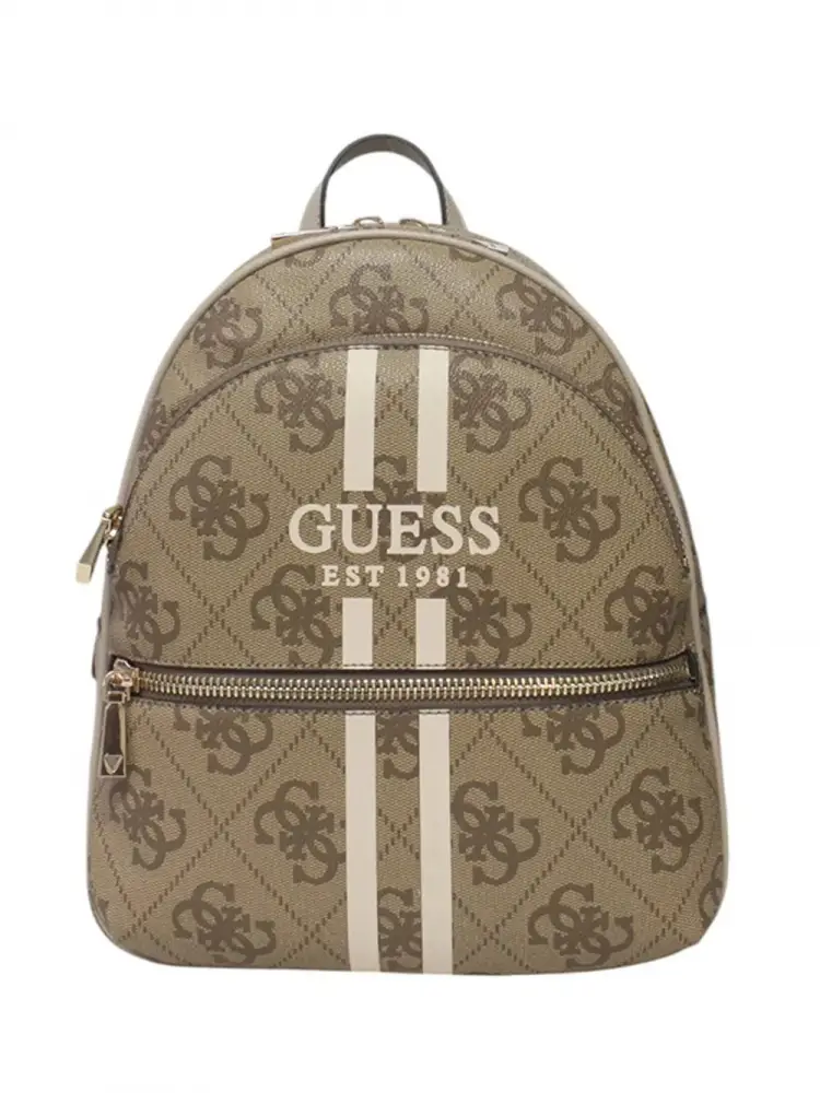 zaino manhattan in ecopelle beige scuro con logo all over