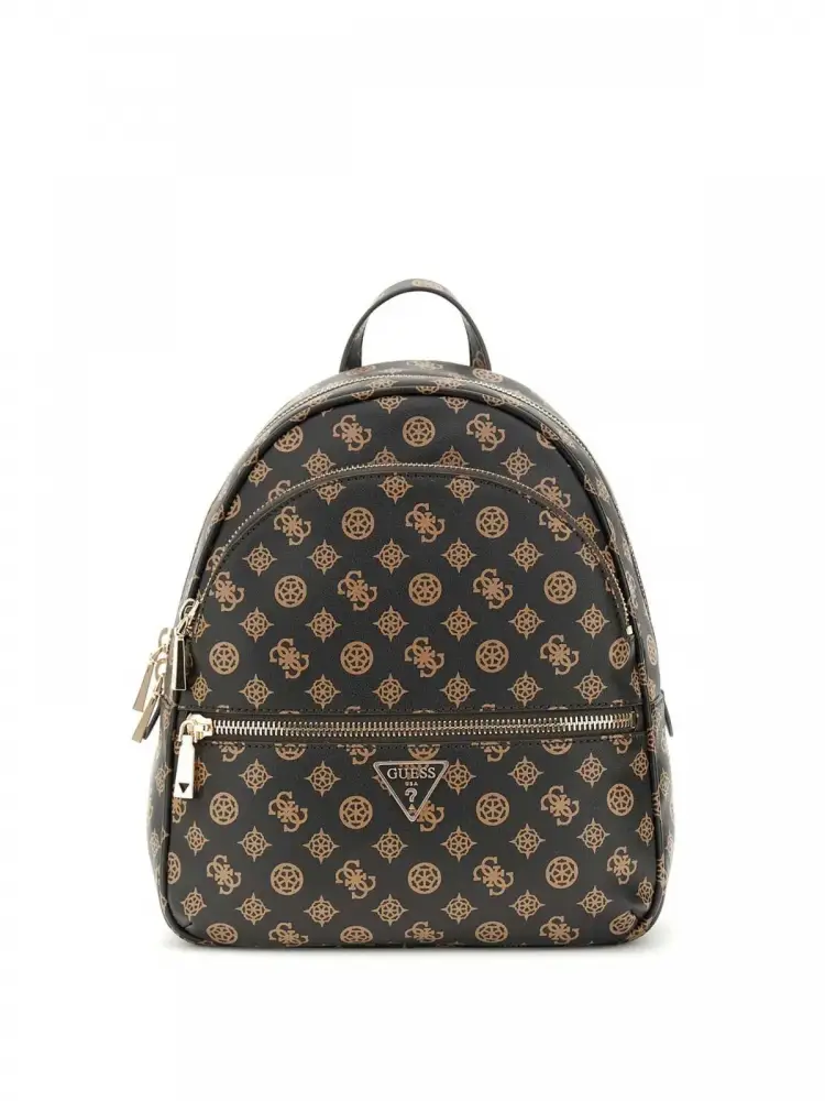 zaino manhattan in ecopelle marrone con logo all over