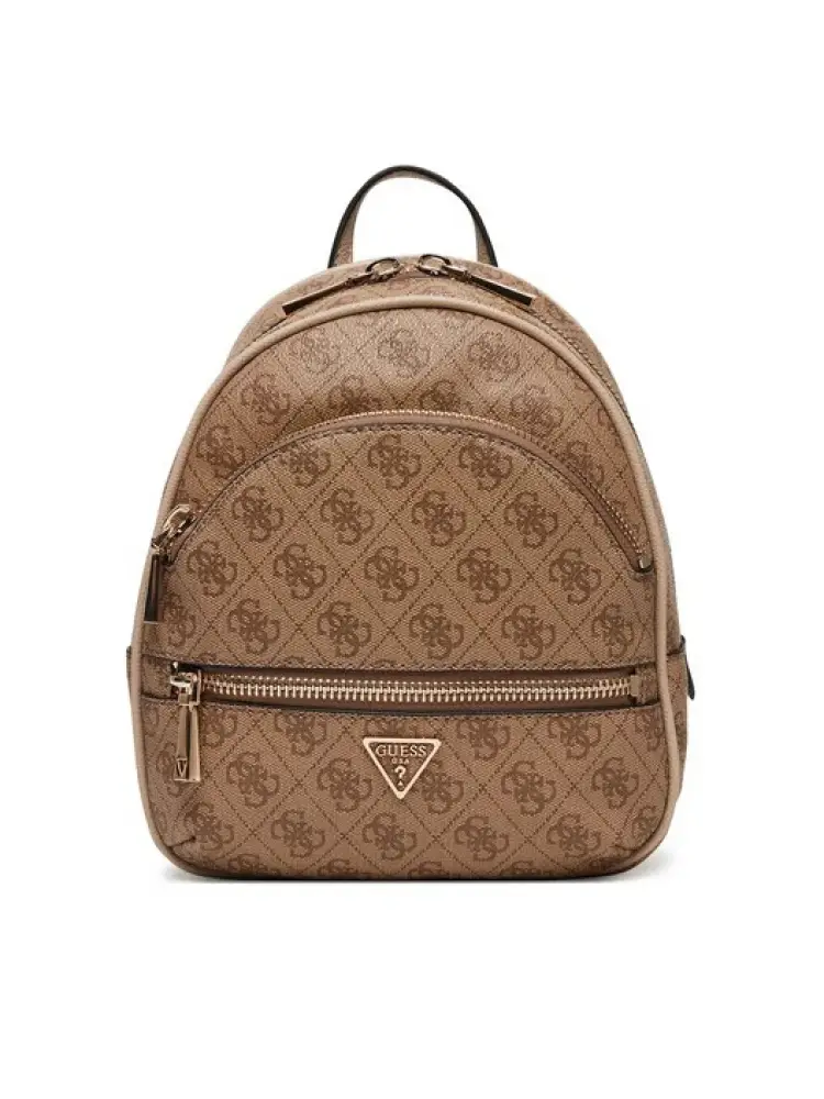 zaino manhattan piccolo in ecopelle beige scuro con logo all over