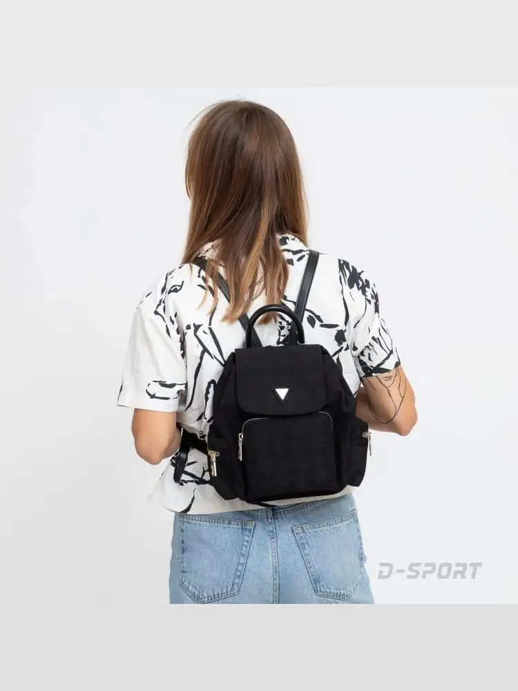 zaino nero donna in tessuto logo all over miniatura 3