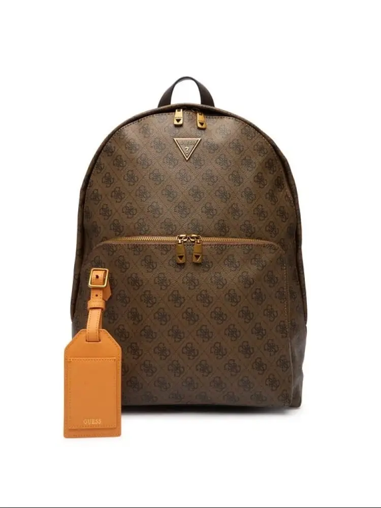 zaino uomo milano in ecopelle marrone con logo all over