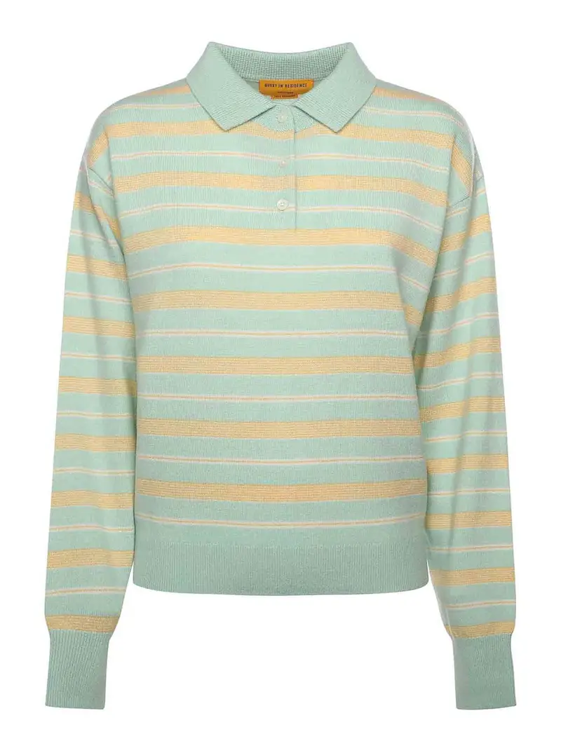 Polo in cashmere a righe collegiali Multicolore