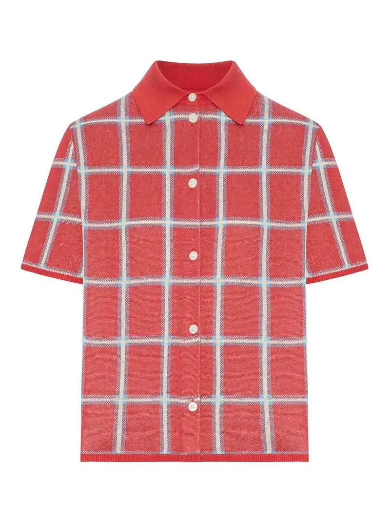 Polo In Misto Lino E Seta Con Fantasia Check Rosso