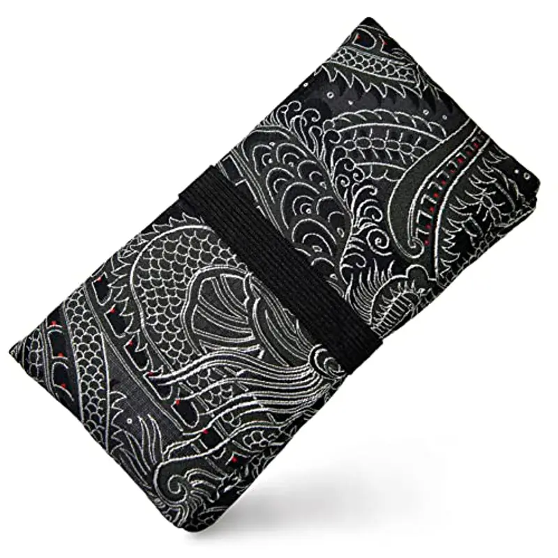 GUGGIARI® Porta Tabacco Cartine e Filtri - Astuccio Portatabacco in Tessuto Realizzato a Mano - Porta Tabacco Donna/Uomo (Chinese Dragon - Black)
