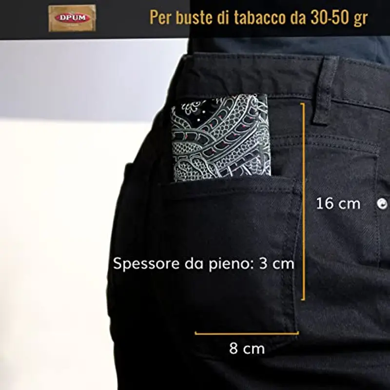 GUGGIARI® Porta Tabacco Cartine e Filtri - Astuccio Portatabacco in Tessuto Realizzato a Mano - Porta Tabacco Donna/Uomo (Chinese Dragon - Black) miniatura 3