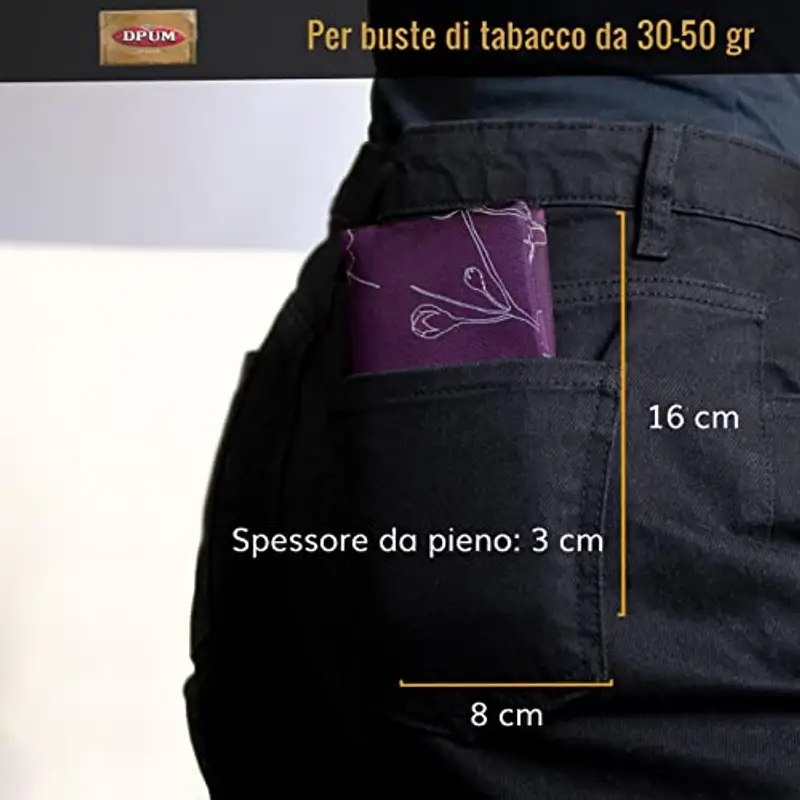 GUGGIARI® Porta Tabacco Cartine e Filtri - Astuccio Portatabacco in Tessuto Realizzato a Mano - Porta Tabacco Donna/Uomo (Flower - Berry) miniatura 3