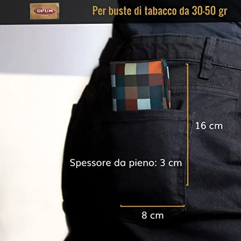 GUGGIARI® Porta Tabacco Cartine e Filtri - Astuccio Portatabacco in Tessuto Realizzato a Mano - Porta Tabacco Donna/Uomo (Multicheck) miniatura 3