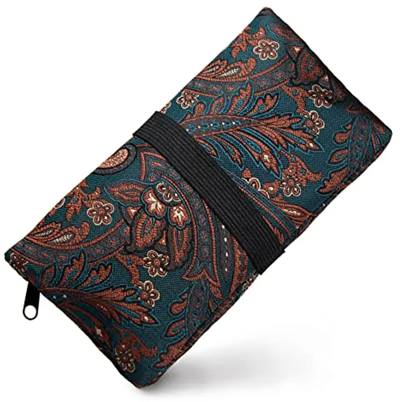 GUGGIARI® Porta Tabacco Cartine e Filtri - Astuccio Portatabacco in Tessuto Realizzato a Mano - Porta Tabacco Donna/Uomo (Paisley - Green)