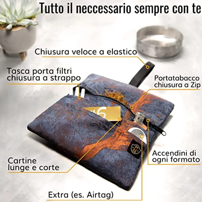 GUGGIARI® Porta Tabacco Cartine e Filtri - Astuccio Portatabacco in Tessuto Realizzato a Mano - Porta Tabacco Donna/Uomo (Rusty Metal - Iron) miniatura 2