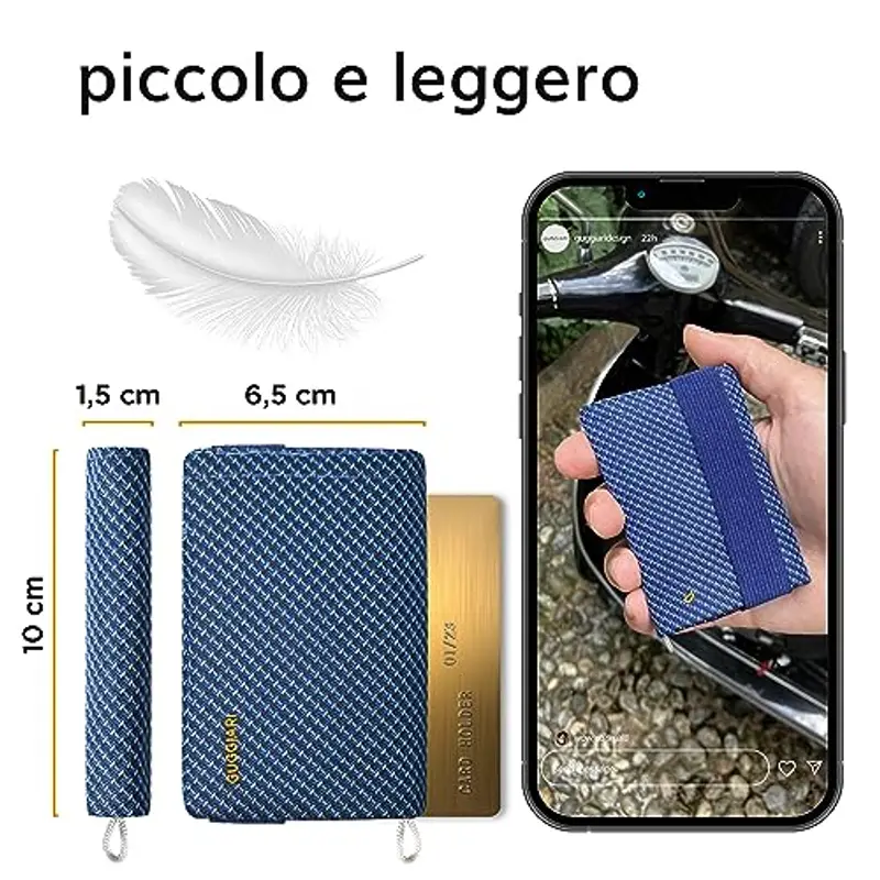 GUGGIARI® Portafoglio Uomo Slim, Morbido e Flessibile, dotato di un Sistema di Protezione RFID - Portafoglio Uomo Piccolo, Contanti e Chiavi (Blue) miniatura 3