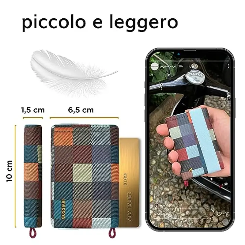 GUGGIARI® Portafoglio Uomo Slim, Morbido e Flessibile, dotato di un Sistema di Protezione RFID - Portafoglio Uomo Piccolo, Contanti e Chiavi (Multicolor - Multi Check) miniatura 3