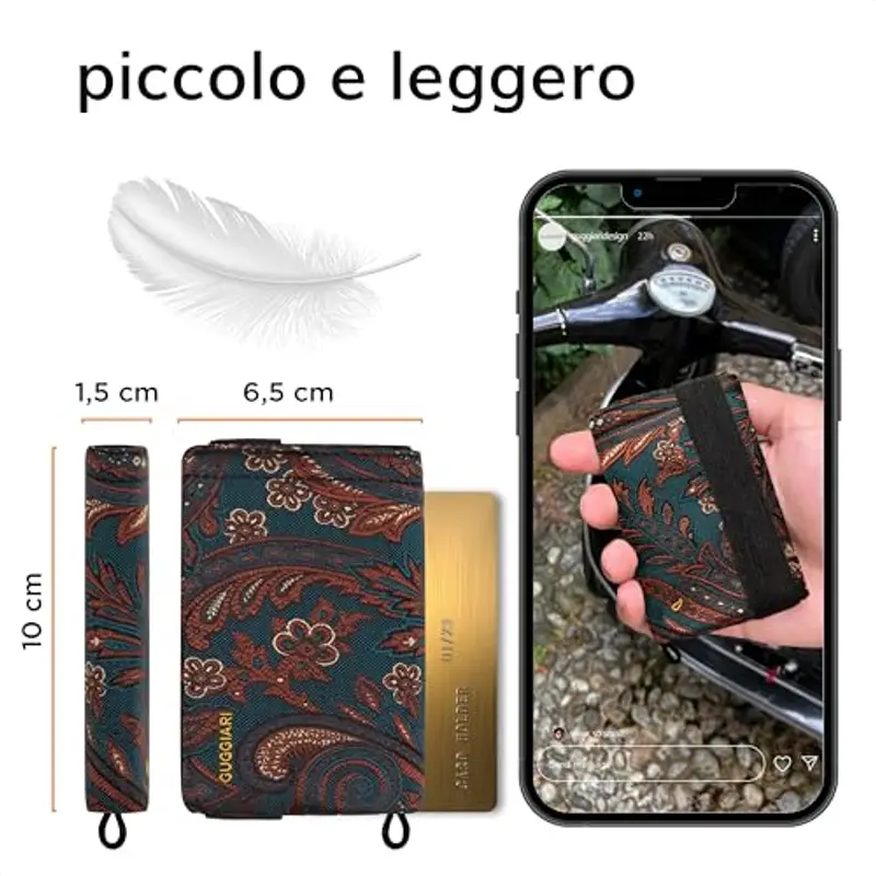 GUGGIARI® Portafoglio Uomo Slim, Morbido e Flessibile, dotato di un Sistema di Protezione RFID - Portafoglio Uomo Piccolo, Contanti e Chiavi (Paisley) miniatura 3