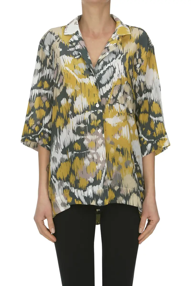 Camicia in viscosa e seta stampata Multicolore