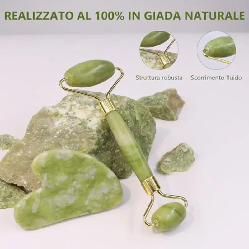 GUGUG Gua Sha Viso - Rullo di Giada, Guasha Pietra per il Viso, Massaggiatore per Lenire la Pelle ed Eliminare il Gonfiore degli Occhi miniatura 2