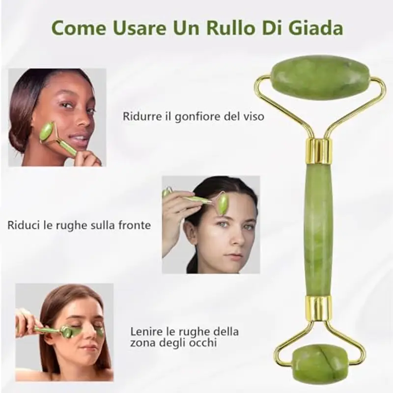 GUGUG Gua Sha Viso - Rullo di Giada, Guasha Pietra per il Viso, Massaggiatore per Lenire la Pelle ed Eliminare il Gonfiore degli Occhi miniatura 3