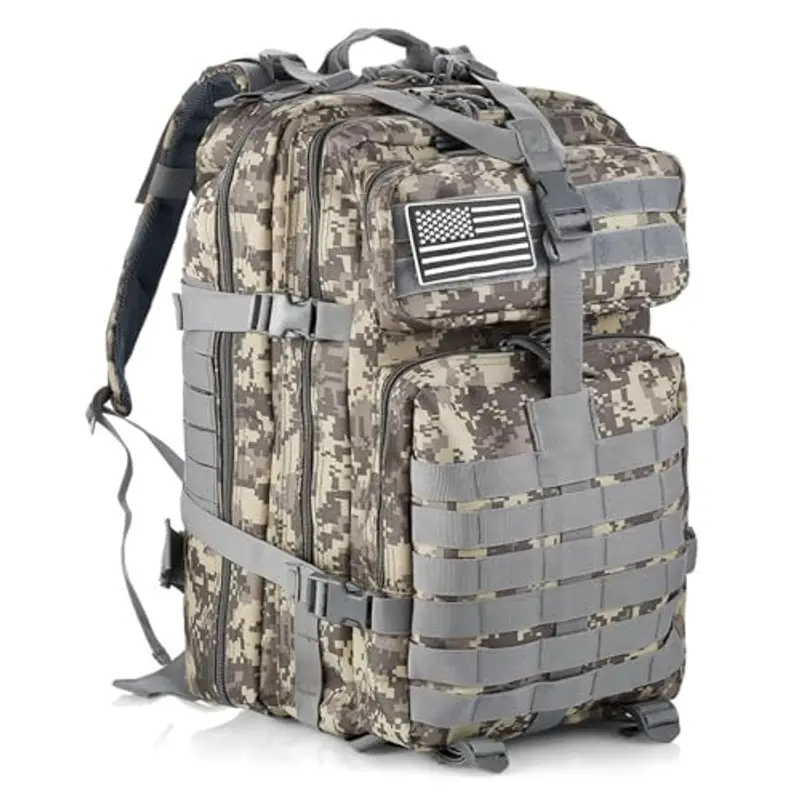 GUJOIN Zaino Tattico 50L Impermeabile, Nylon Resistente per Pesca, Caccia, Escursionismo, Campeggio Militare (ACU)