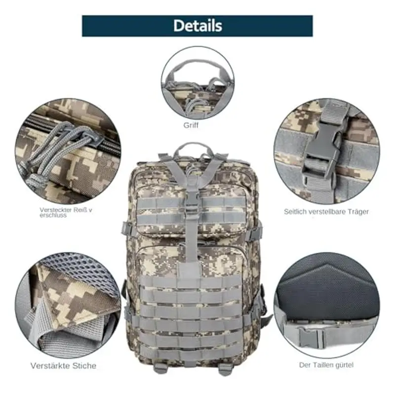 GUJOIN Zaino Tattico 50L Impermeabile, Nylon Resistente per Pesca, Caccia, Escursionismo, Campeggio Militare (ACU) miniatura 2