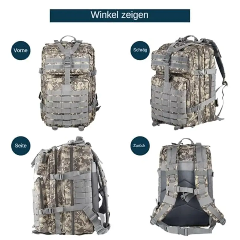 GUJOIN Zaino Tattico 50L Impermeabile, Nylon Resistente per Pesca, Caccia, Escursionismo, Campeggio Militare (ACU) miniatura 3
