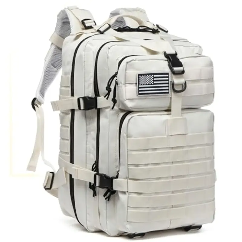 GUJOIN Zaino Tattico 50L Impermeabile, Nylon Resistente per Pesca, Caccia, Escursionismo, Campeggio Militare (Bianco)