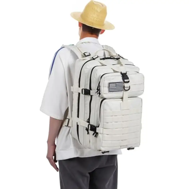 GUJOIN Zaino Tattico 50L Impermeabile, Nylon Resistente per Pesca, Caccia, Escursionismo, Campeggio Militare (Bianco) miniatura 2