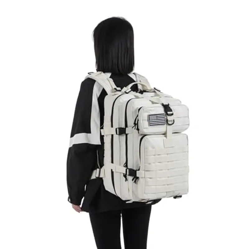 GUJOIN Zaino Tattico 50L Impermeabile, Nylon Resistente per Pesca, Caccia, Escursionismo, Campeggio Militare (Bianco) miniatura 3
