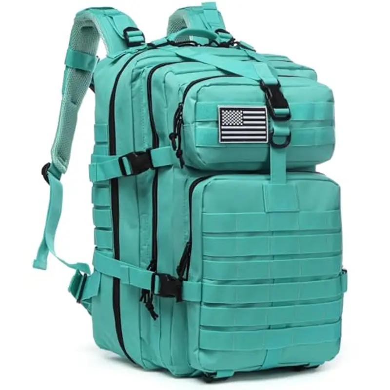 GUJOIN Zaino Tattico 50L Impermeabile, Nylon Resistente per Pesca, Caccia, Escursionismo, Campeggio Militare (Ciano)