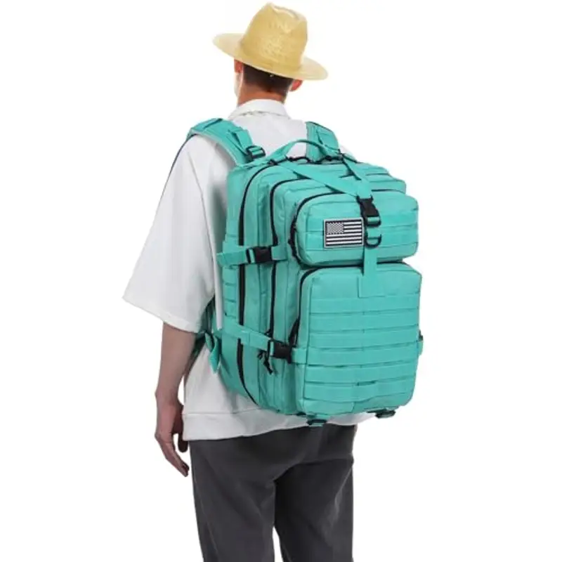 GUJOIN Zaino Tattico 50L Impermeabile, Nylon Resistente per Pesca, Caccia, Escursionismo, Campeggio Militare (Ciano) miniatura 2