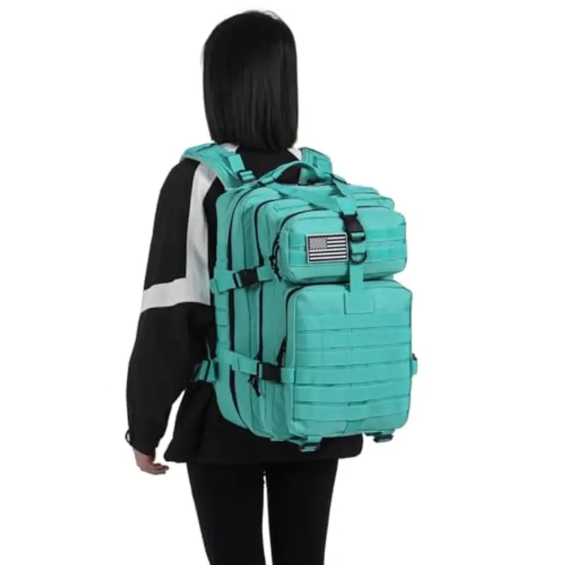 GUJOIN Zaino Tattico 50L Impermeabile, Nylon Resistente per Pesca, Caccia, Escursionismo, Campeggio Militare (Ciano) miniatura 3