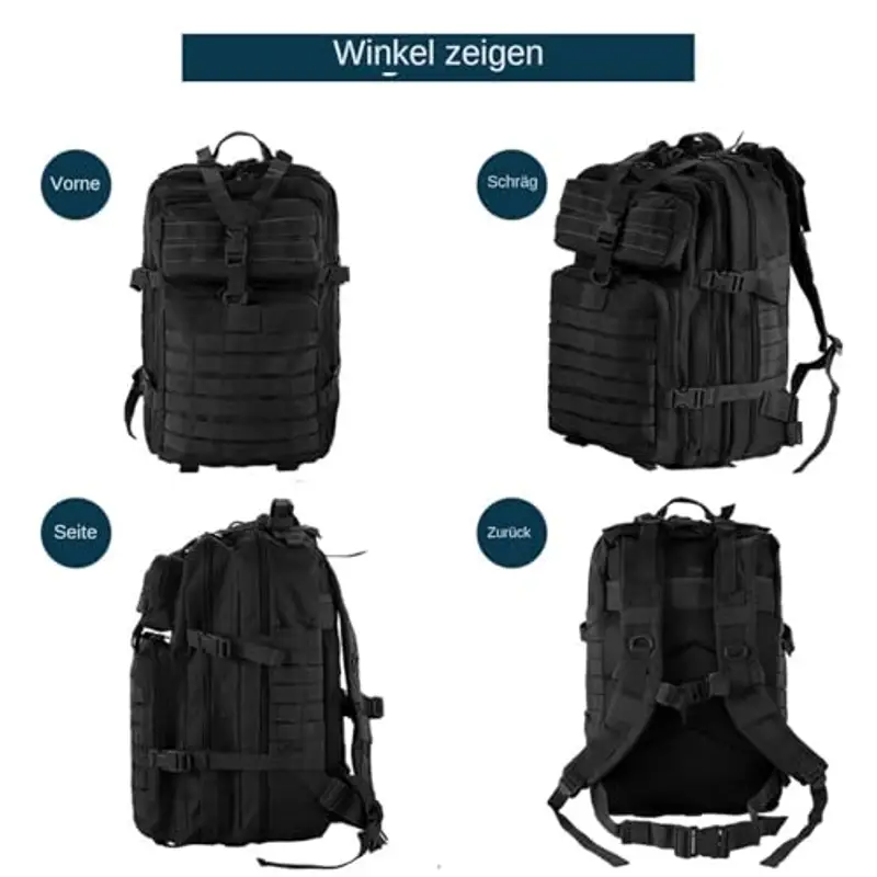 GUJOIN Zaino Tattico 50L Impermeabile, Nylon Resistente per Pesca, Caccia, Escursionismo, Campeggio Militare (Nero) miniatura 3