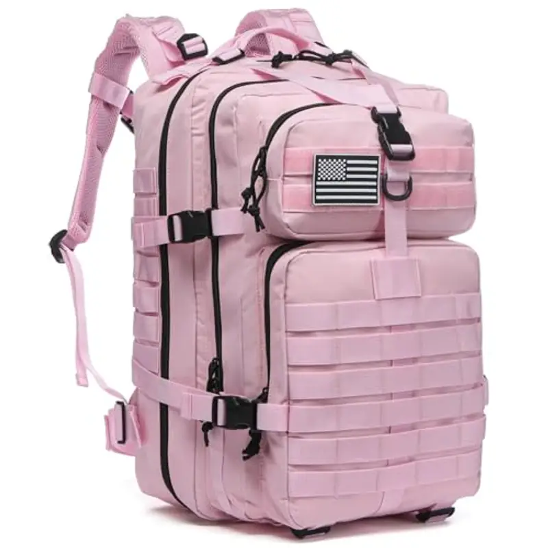 GUJOIN Zaino Tattico 50L Impermeabile, Nylon Resistente per Pesca, Caccia, Escursionismo, Campeggio Militare (Rosa)