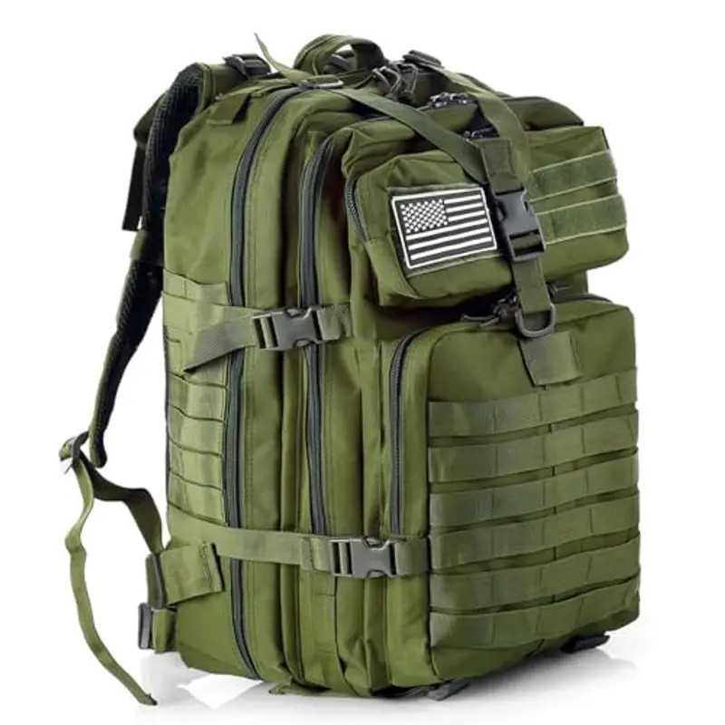 GUJOIN Zaino Tattico 50L Impermeabile, Nylon Resistente per Pesca, Caccia, Escursionismo, Campeggio Militare (Verde)