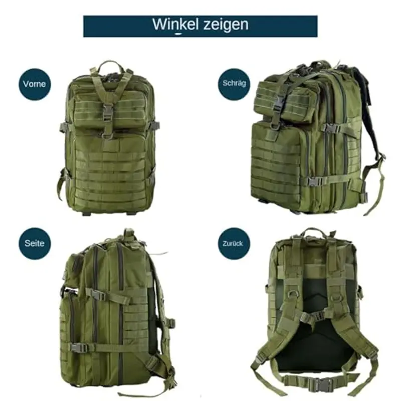 GUJOIN Zaino Tattico 50L Impermeabile, Nylon Resistente per Pesca, Caccia, Escursionismo, Campeggio Militare (Verde) miniatura 3