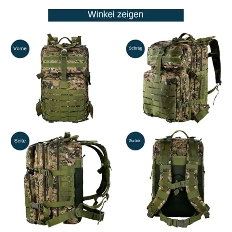 GUJOIN Zaino Tattico 50L Impermeabile, Nylon Resistente per Pesca, Caccia, Escursionismo, Campeggio Militare (Verde mimetico) miniatura 3