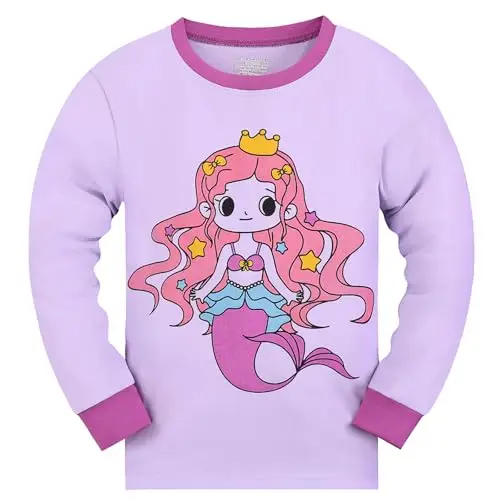 Gumyoss Pigiama per Bambine Sirena Set Pigiama per Bambini Cotone Maniche Lunghe Inverno Sirena 2 Pezzi 6 Anni miniatura 2