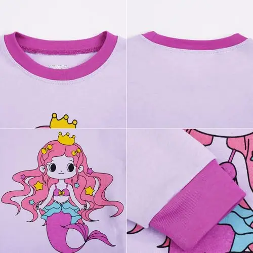 Gumyoss Pigiama per Bambine Sirena Set Pigiama per Bambini Cotone Maniche Lunghe Inverno Sirena 2 Pezzi 6 Anni miniatura 3