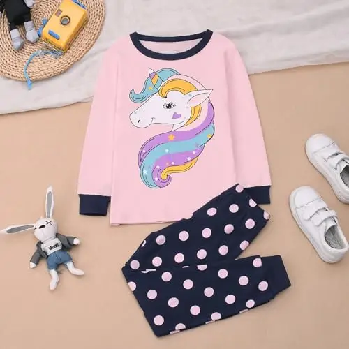 Gumyoss Pigiama per Bambine Unicorno Rosa Set Pigiama per Bambini Cotone Maniche Lunghe Inverno Unicorno Rosa 2 Pezzi miniatura 2