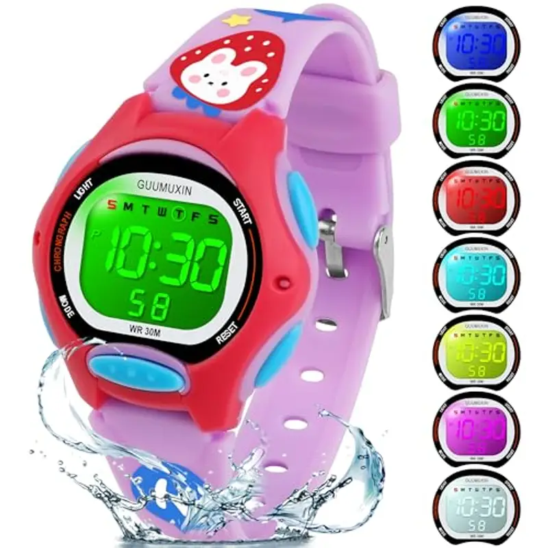 GUUMUXIN Orologi Bambini Digitale Ragazzi Ragazze,7 Colori Impermeabilità Orologi da Polso Lampeggiante per Bambini